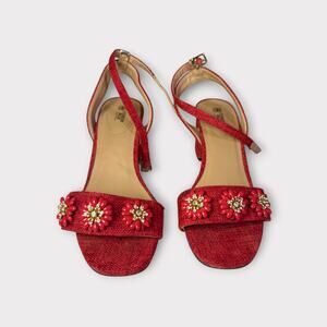 Cushion Walk Red Beaded Sandals – Size 8 | Block Heel